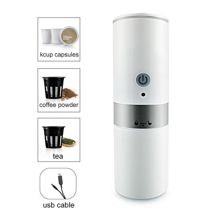 Portable Capsule Coffee Machine – USB & Battery-Powered Mini Espresso Maker for Travel, Office, Home – Works with K-Cups & Ground Coffee (200ml, 5 Cups)
